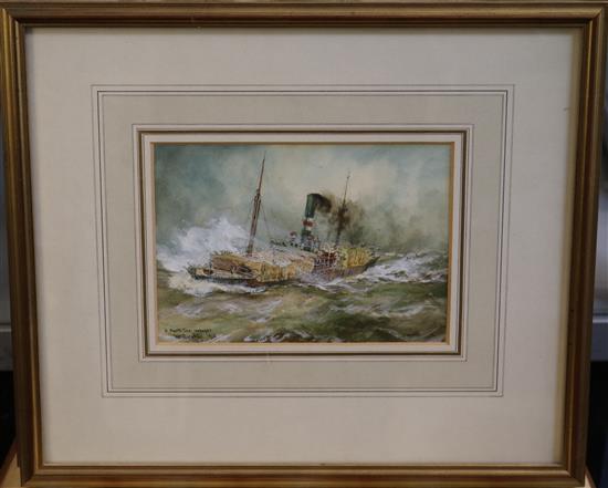 William Minshall Birchall (1884-1941) An Incoming Voyager, A North Sea Voyager, A British Merchantman and A North Sea Drifter 7 x 5in.
